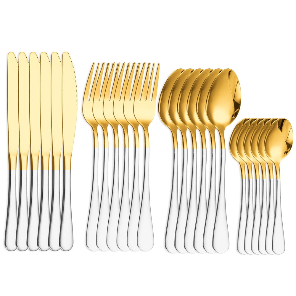 Xmhytop Juego De Cubiertos De Oro Blanco 24 Piezas, Acero Inoxidable, Estilo Moderno Para Cenas Y Eventos