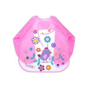 Pumucki - Babero Manga Larga Pajaritos Rosa Talla 6-12M