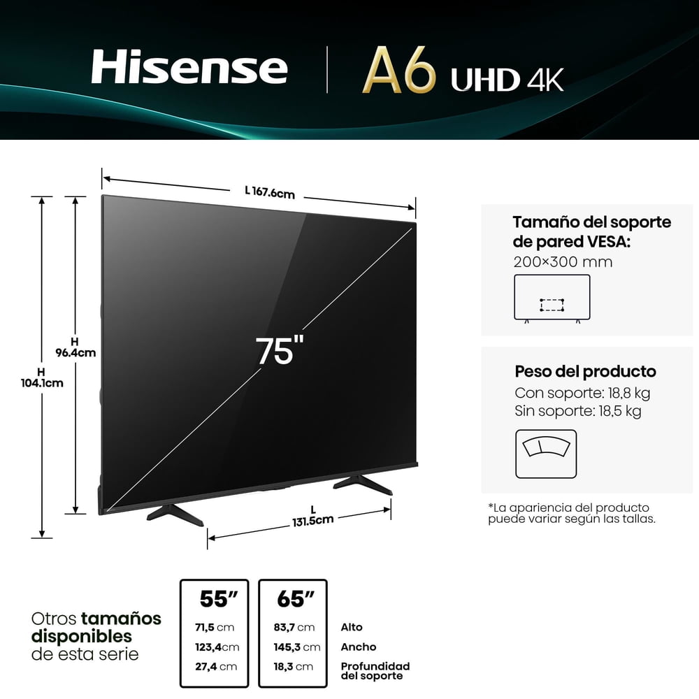 Televisor 75" LED 4K UHD 75A6NV Smart TV Hisense, foto 2