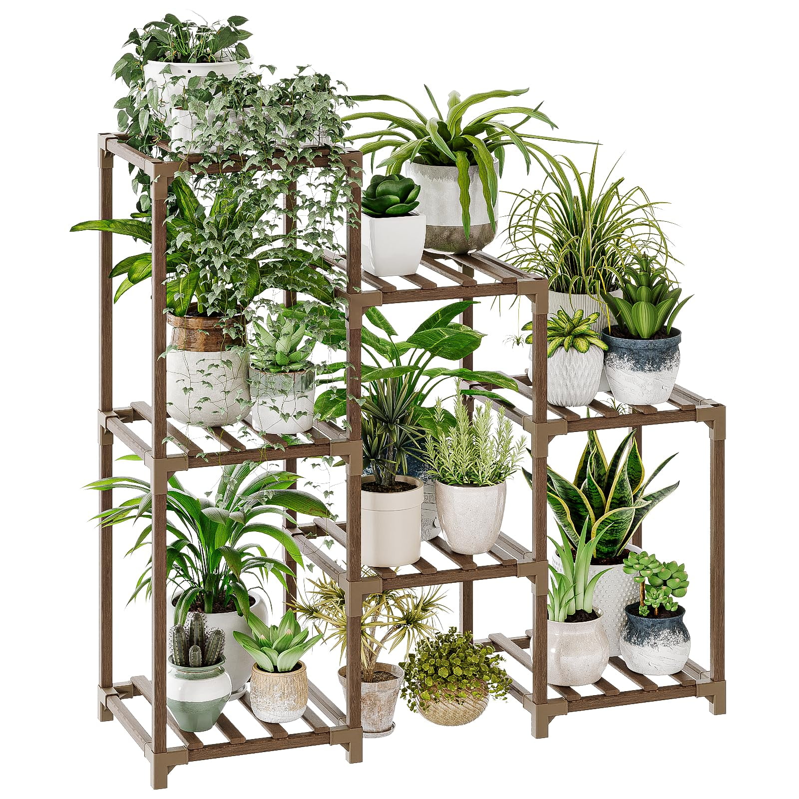 Soporte Para Plantas Bamworld De Madera Con 3 Niveles En Escalera Para Interior Y Exterior