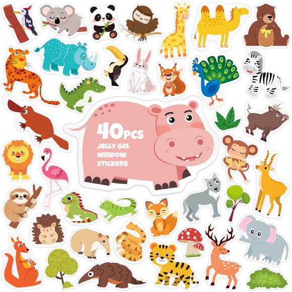 Pegatinas para Ventana CREATIVETREES 40 uds Animales de Safari en Gel