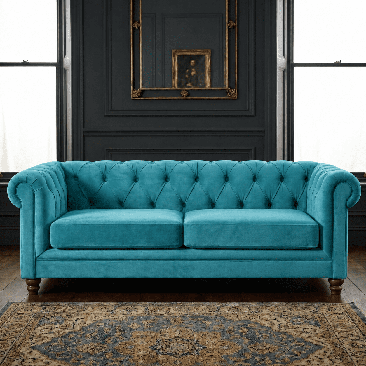 Sofa Florencia 3 Cuerpos Tela Velvet Turquesa