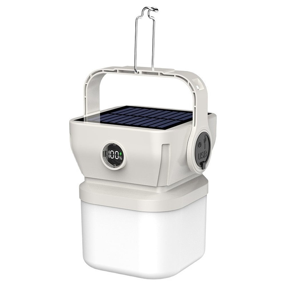 Xusx111 - Lanterna De Camping Solar - Portátil Brillante Con Pantalla De Porcentaje De Batería, Usb-c / Carga Solar Para Emergencia Al Aire Libre, Senderismo, Corte De Energía