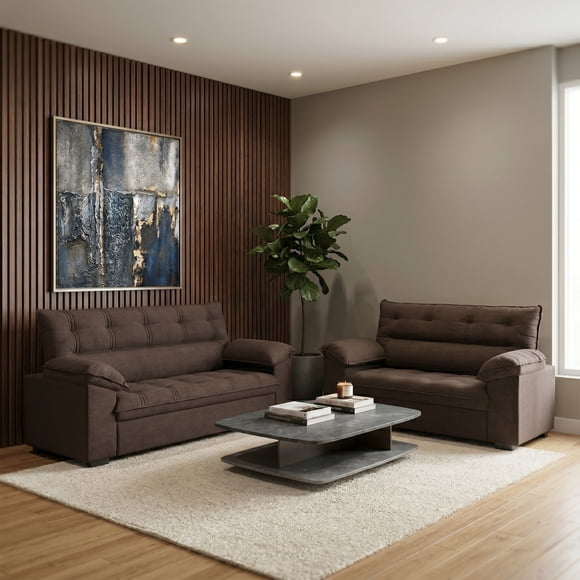 Juego Living Sofá Flex Plus 3.2 Cuerpos Platinum Marrom Café