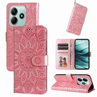 Funda Tipo Cartera Foxdock Para Xiaomi Poco M7 Pro 5G , Diseño Girasol En Relieve, Cuero Pu, Cierre Magnético, Soporte Y Tarjetero