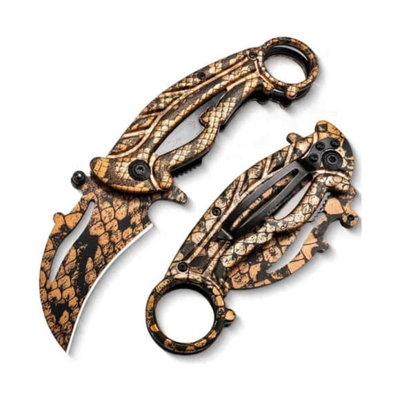 KARAMBIT CON PATRON SERPIENTE DORADO - HOJA CURVA