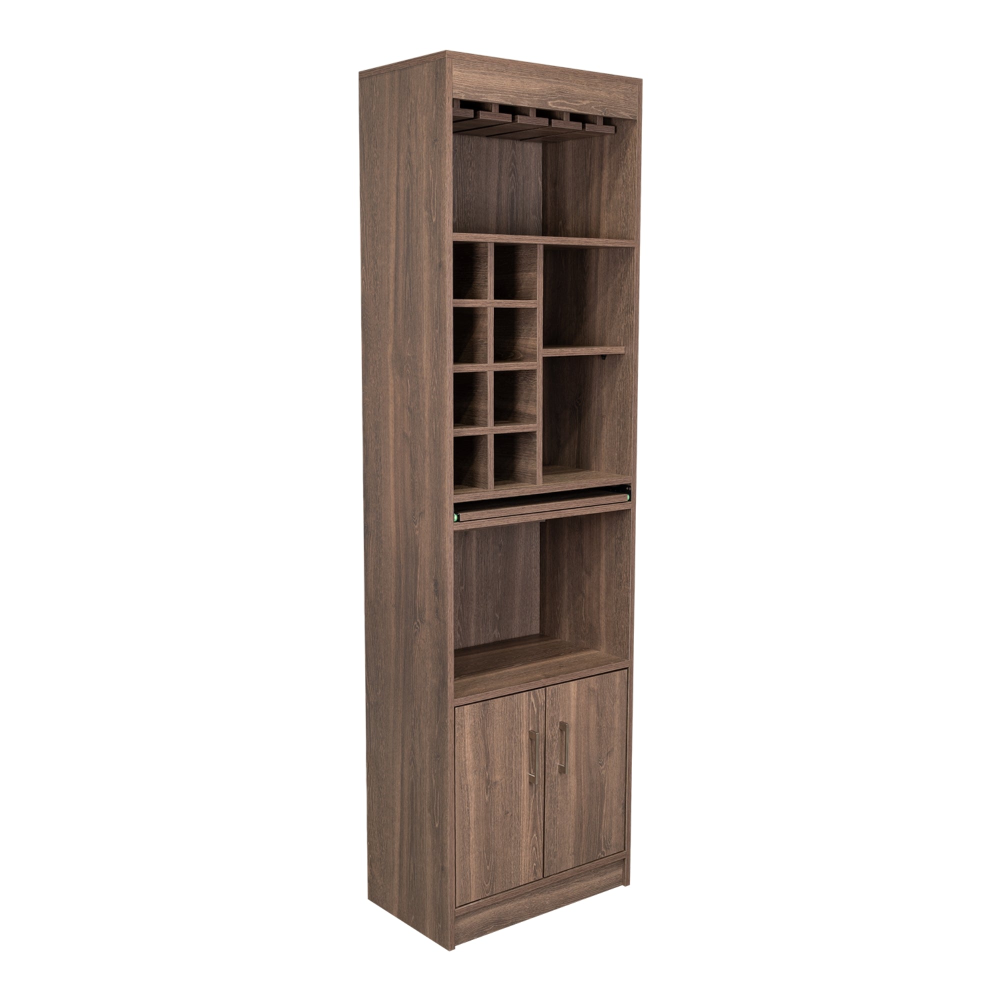 Fmfurniture - Bar Alto 8 Botelleros Repisa Extensible Fm-011O Café Oscuro