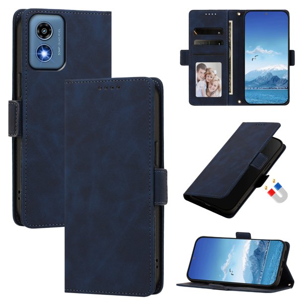 Funda Billetera Delgada para Motorola Moto G Play 5G 2024 con Ranuras y Soporte Azul oscuro
