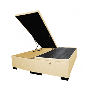 Mueblart - Base De Cama Baúl King Eco Cuero Café Con Mecanismo