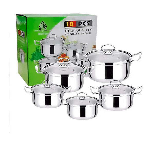 Set de Juego De Ollas Batería De Cocina Set 10 Pcs Acero Inoxidable