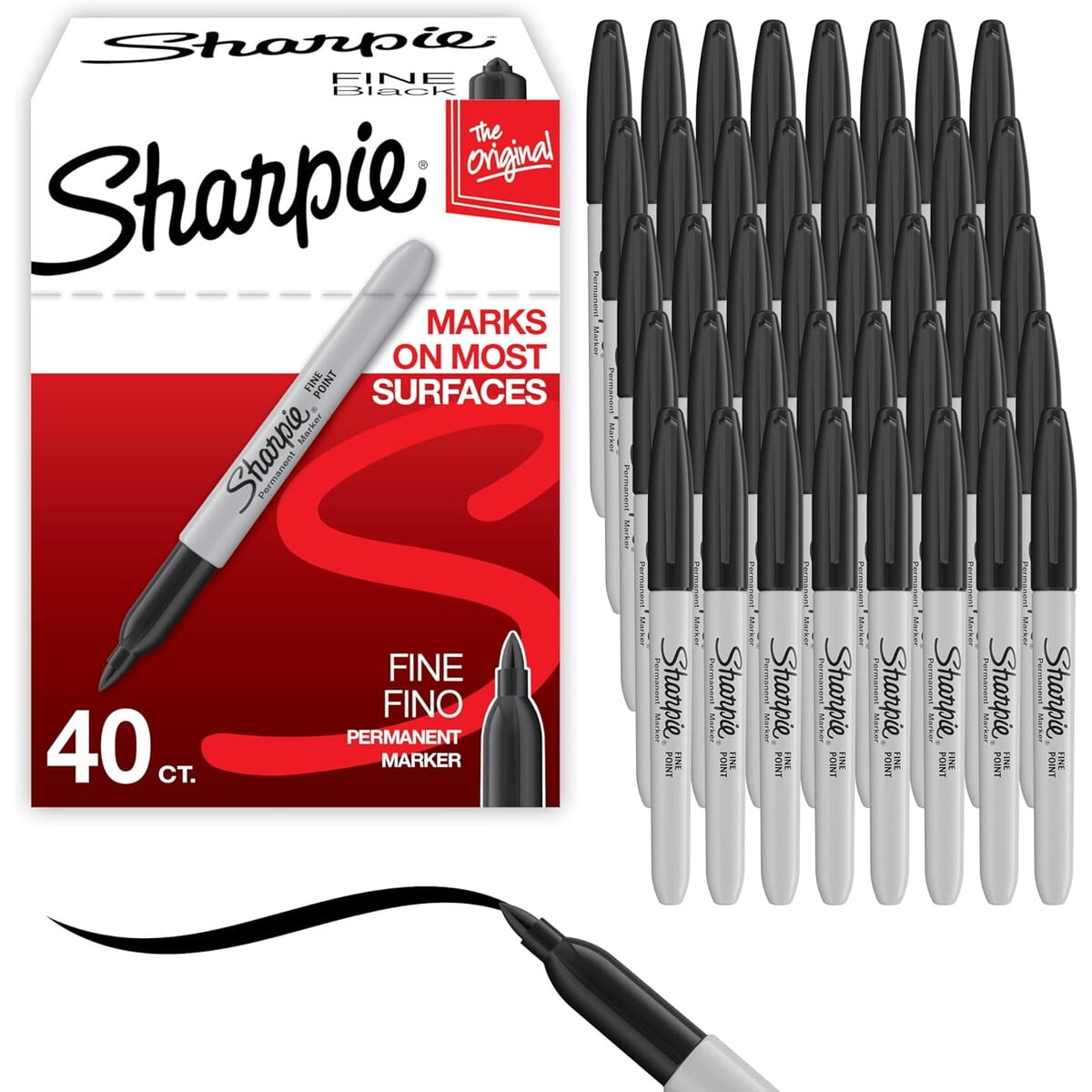 Marcadores Permanentes Sharpie Punta Fina Negro 40 Unidades