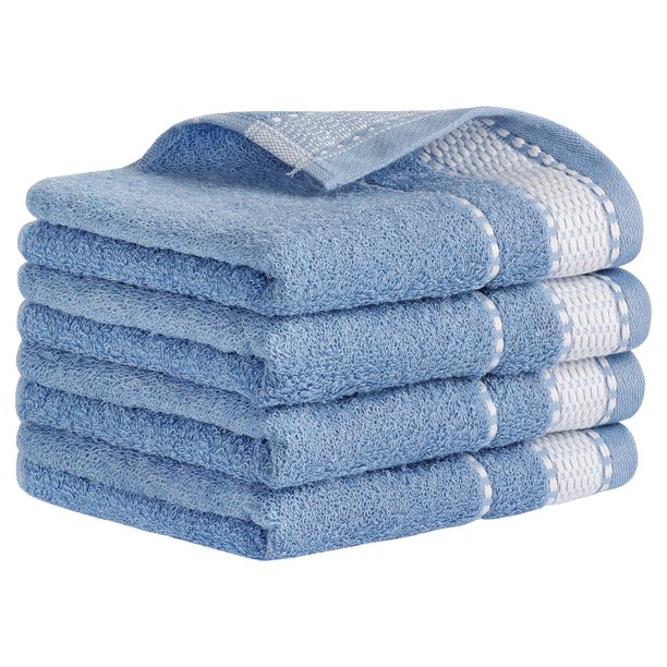 REGALWOVEN Toallas de Mano para Baño Juego de Algodón Suave Absorbente Toalla Decorativa para Secado de Manos y Lavado de Cara Azul 4 Piezas