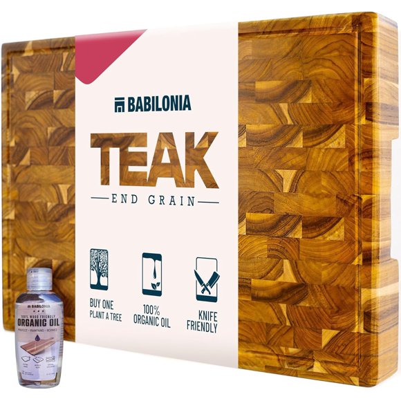 Tabla de cortar BABILONIA de teca, grano final, extra gruesa