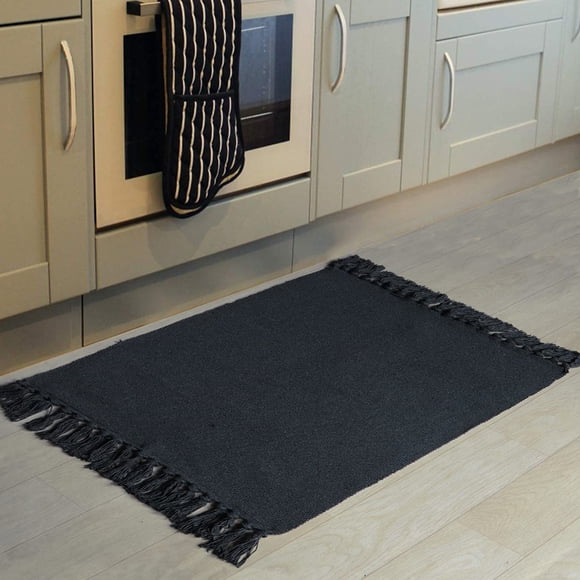 Alfombra de cocina de algodón negro seavish tejida a mano, 60 x 90 cm