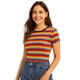 thumbnail image 1 of Crop top canalé básico mangas cortas rayado cuello negro., 1 of 4