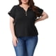 thumbnail image 1 of Agnes Orinda Mujeres Tallas Grandes Escuela Colegio Waffle Túnica Tops Decoración de Botones Cuello en V Manga Corta Enrollable Camiseta de Verano Blusa Casual 2X Negro, 1 of 6