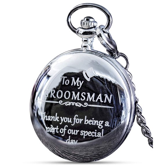 Reloj de bolsillo FJ FREDERICK JAMES 45 cm plateado grabado para padrinos de boda
