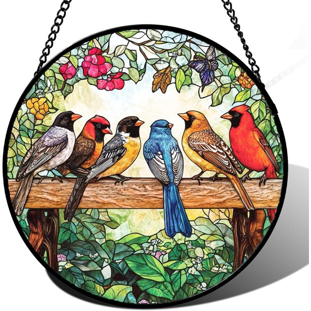 Colgante ventana vitral flor colibrí retro 25cm pájaro atrapasol Día Madre cumpleaños regalo abuela mujeres amantes aves