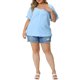 thumbnail image 2 of Agnes Orinda Blusas de verano de los años 50 para mujer de talla grande con estampado de cuadros de colegio, escote corazón, manga corta abullonada y botones decorativos, talla 4X, azul, 2 of 6