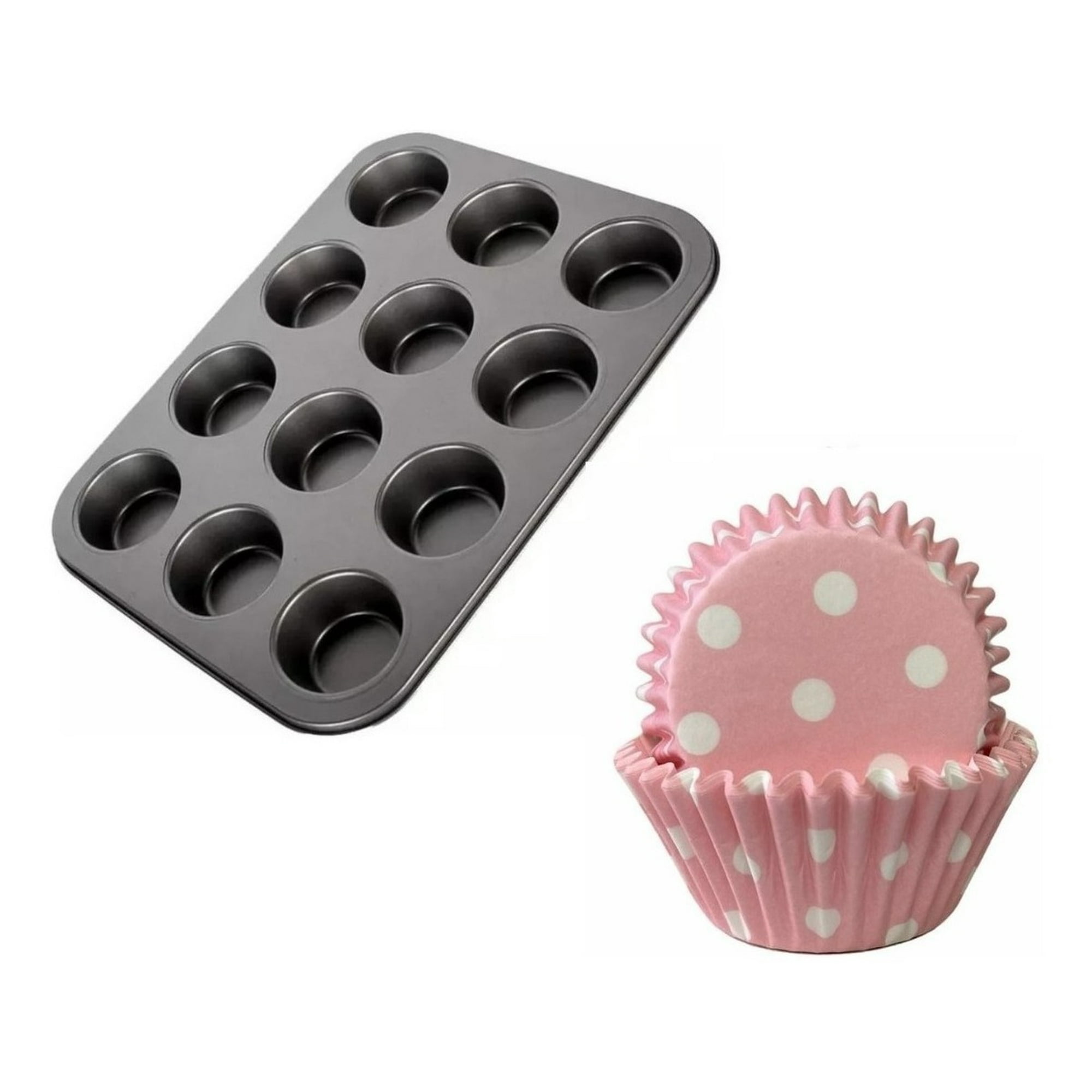 Genérico - Molde 12 Cupcakes + 100 Capsula Para Hornear Lunares 8cm