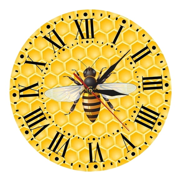 Bee On Yellow Hive Relojes De Pared 12 Pulgadas Silencioso Preciso Para Sala De Estar