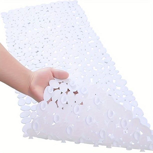 1pc Anti-Slip Shower Stall Mat with Suction Cups and Drain Holes - Pebble Shaped Long Bath Rug for Bathroom Safety and Comfort