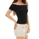 thumbnail image 4 of INSPIRE CHIC Blusa sólida de mujer con mangas cortas, hombros descubiertos, longitud a la cadera, talla L, color negro, 4 of 8