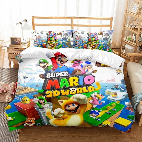 Ma-rio 3 Pcs Comforter Set with 2 Pillowcases,Mari-o Bedding Set Sheet Set for Kids Adults,All Season Lightweight