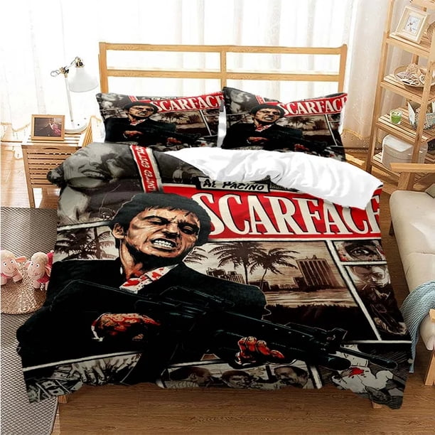 Tony Montana Scarfaces Bedding Set Duvet Cover Comforter Pillowcase Boys Girls Adults Bedroom Bed Sheets