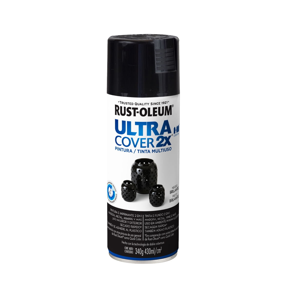 Rust-oleum - Pintura En Spray Ultra Cover 2x Multiuso Negro Brillante 340 G