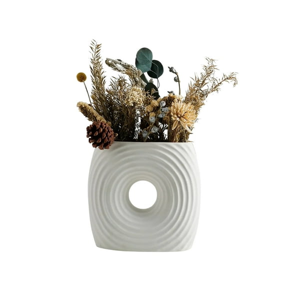 Florero Vintage Ceramica Circular Blanco 23x9x20cm