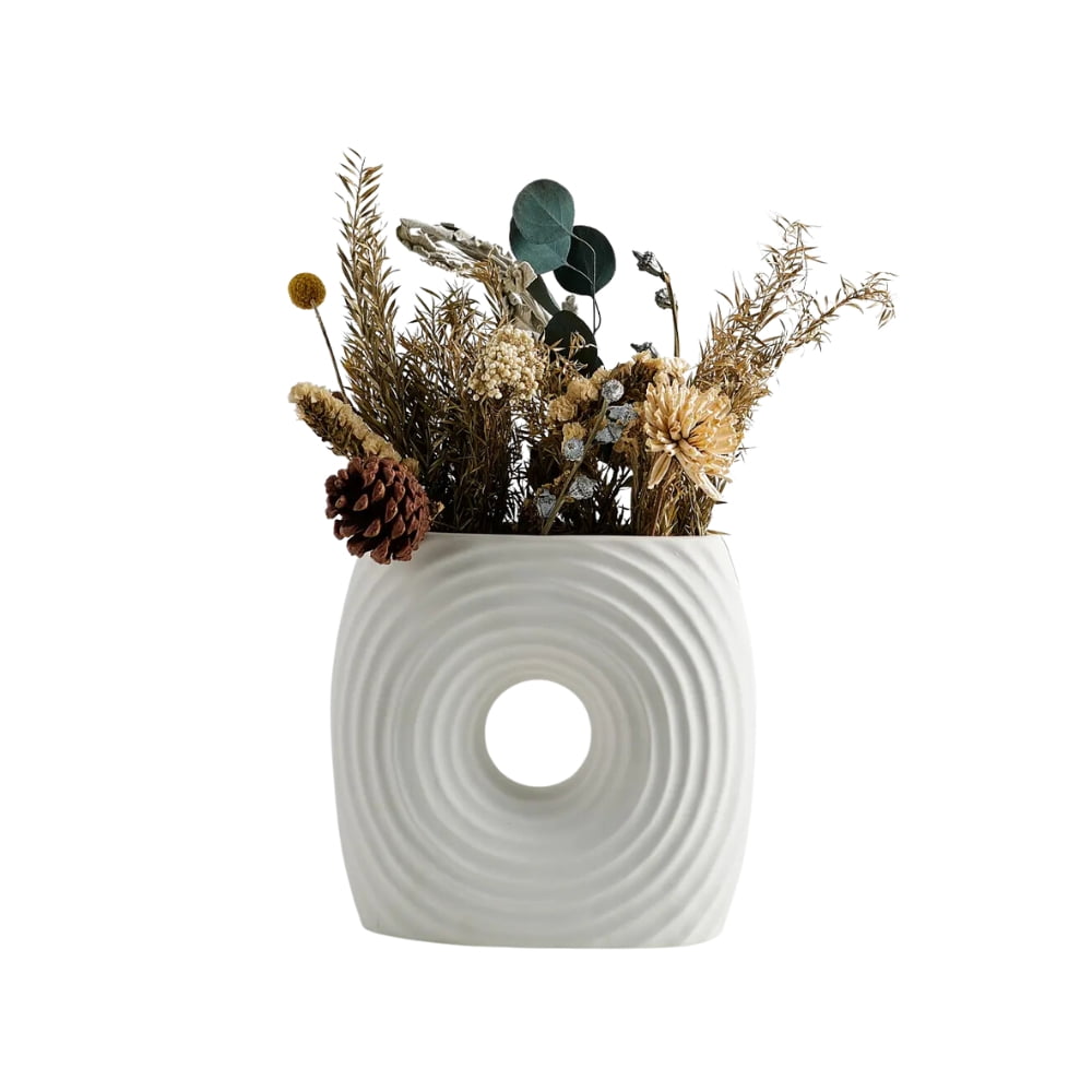 Genérico - Florero Vintage Ceramica Circular Blanco 23x9x20cm