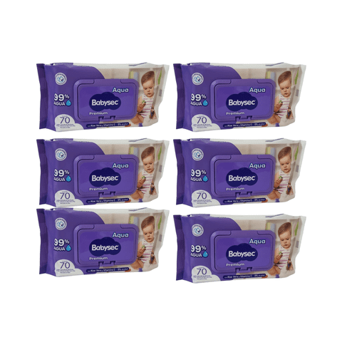Pack 6 Toallitas Húmedas Babysec Hipoalergénicas Aloe Vera 70 Unidades C/U, 420 Toallitas,