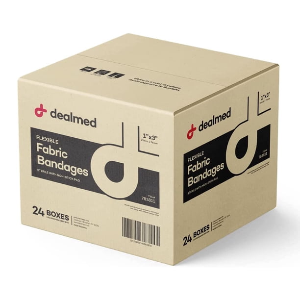 Vendajes adhesivos Dealmed de tela flexible estéril de 1 x 3 cm, 100 unidades por caja