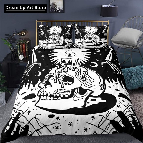 Black Skull Skeleton Bedding Set Paisley Floral Gothic Luxury Soft Bedding Set Bed Set Quilt Cover