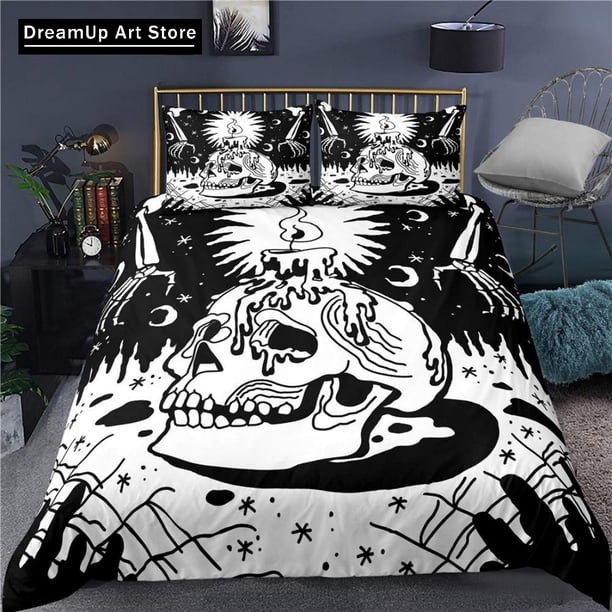 Black Skull Skeleton Bedding Set Paisley Floral Gothic Luxury Soft Bedding Set Bed Set Quilt Cover