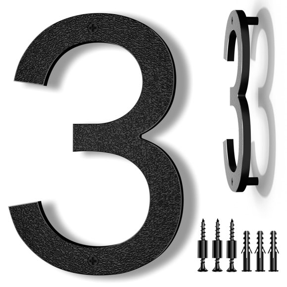 Números para casa IVERRA de 20 cm, negros, de ABS, para exterior, 3D flotantes