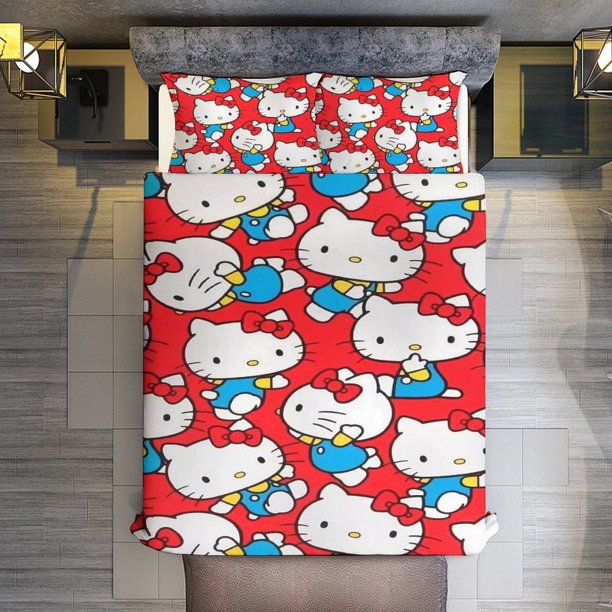 Hello Kitty with Red Bow Comforter Twin SizeComforter Set for Kids Girls3Pcs Bedding Set Printed Comforter with 2 PillowcasesDown AlternativeSoft and Lightweight Bed Sheets