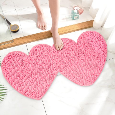 Genérico - Alfombras De Baño Anydesign Para San Valentín Con Doble Corazón, Color Rosa