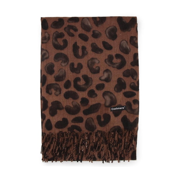 Bufanda Tipo Cashmere Estampado animal print leopardo Mujer con Flecos Invierno cafe Talla Única