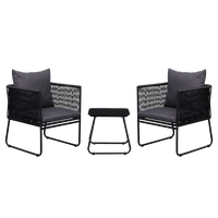 Juego De Terraza Kiri Relan Living Exterior Mesa Y Sillas Ratán Y Acero Color Negro Y Gris