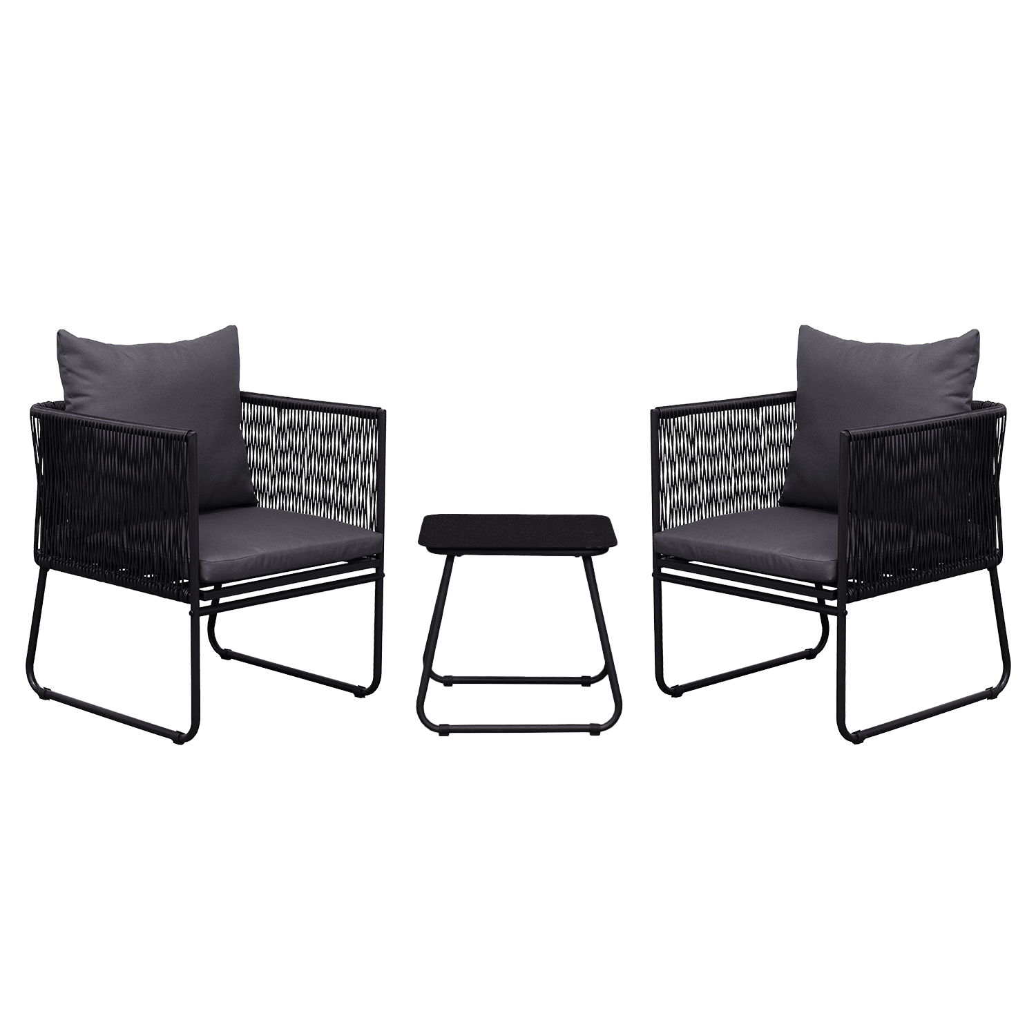 Juego De Terraza Kiri Relan Living Exterior Mesa Y Sillas Ratán Y Acero Color Negro Y Gris