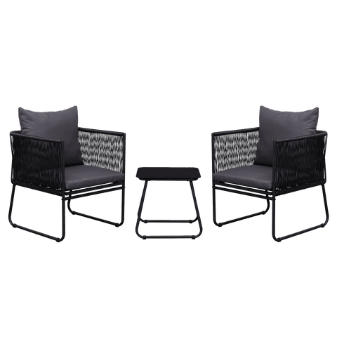 Juego De Terraza Kiri Relan Living Exterior Mesa Y Sillas Ratán Y Acero Color Negro Y Gris
