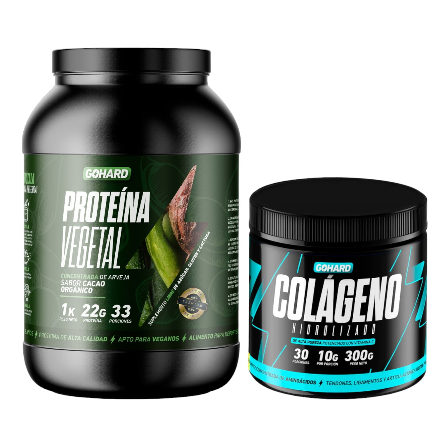 Gohard - Proteina Vegetal Cacao Organico 1kg Pack Colageno Hidrolizado 30gr