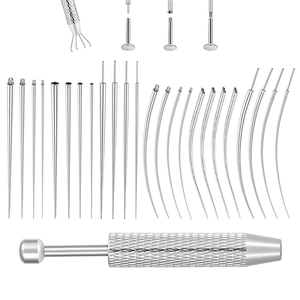Uni-J Herramienta de bola para cambiar joyas de piercing - Kit de dilatación sin hilo/hilo interno/hilo externo 14G 16G 18G 20G con 25 piezas para oreja, nariz, ombligo, pezón, labio, ceja y lengua