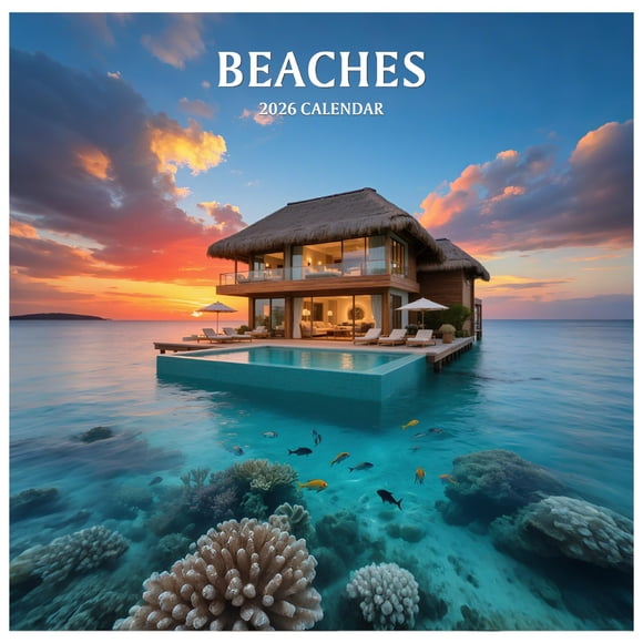 Calendario de pared ROZZAY 2026, 12 meses, playas, 30 x 60 cm