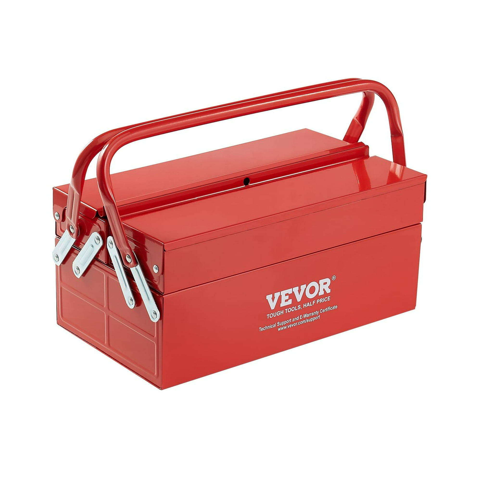 Caja De Herramientas Vevor Metal De 2 Niveles, 3 Bandejas, 14 Pulgadas, Con Asa Y Cierre, Roja