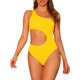 thumbnail image 1 of INSPIRE CHIC Traje de baño de una pieza para mujer con un solo hombro, corte asimétrico, con almohadillas removibles, amarillo, mediano, 1 of 5