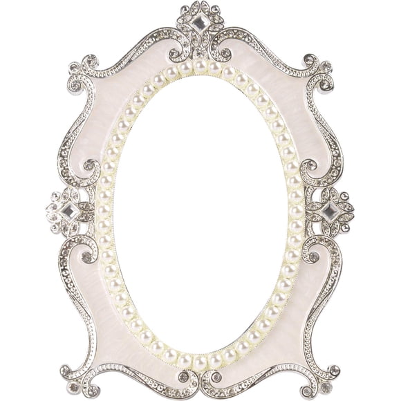 Espejo decorativo de mesa Nerien vintage de metal blanco