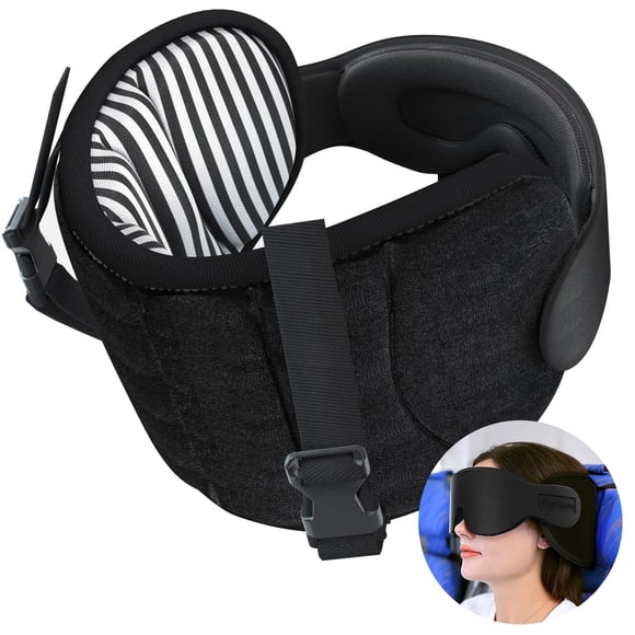 Almohada de viaje SARISUN para aviones con máscara para dormir negra